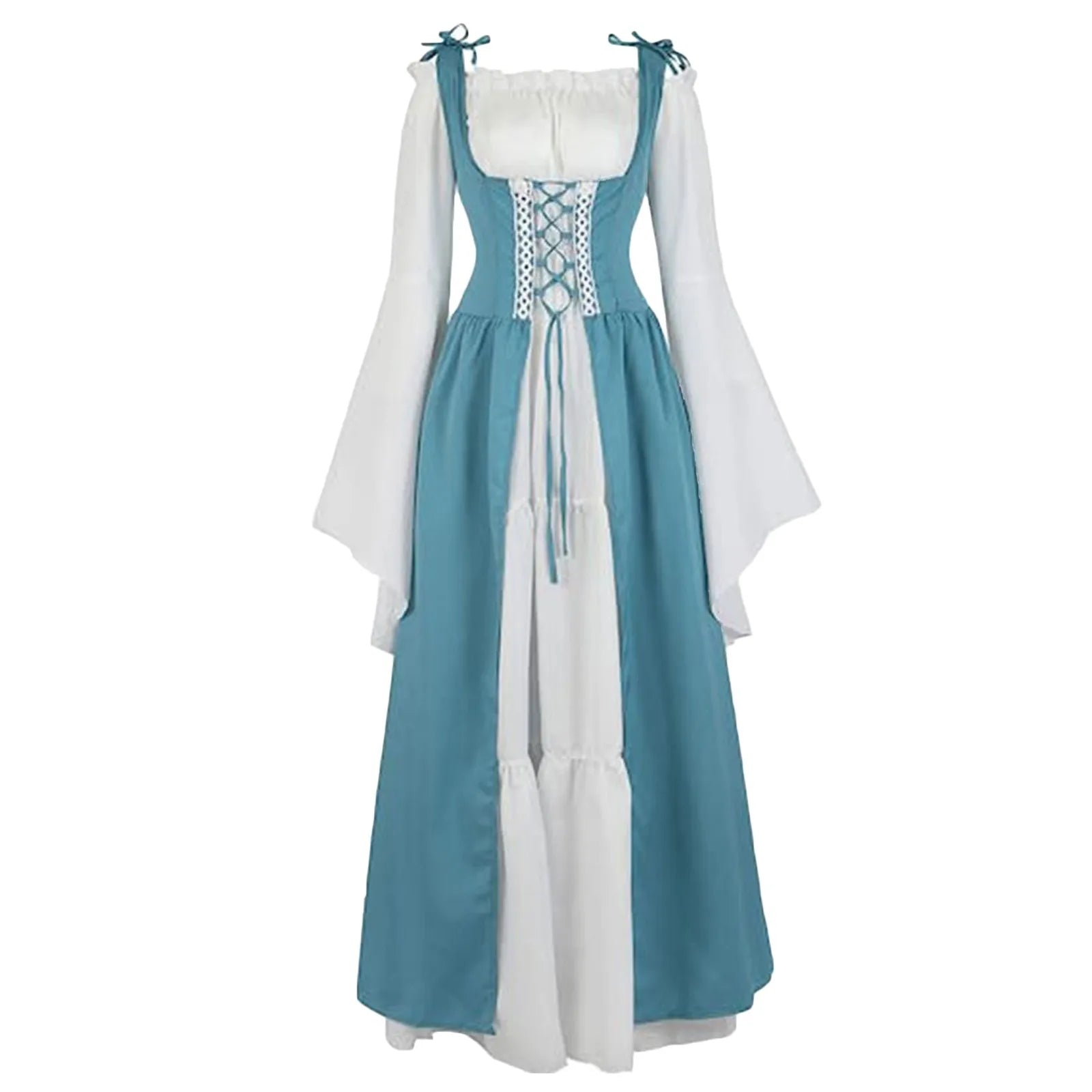 Robe à lacets vintage médiévale pour femme, corset bandage, robe élégante, manches à volants, club de fête, Halloween