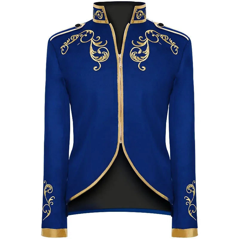 Costume à fleurs brodées pour hommes, Style britannique, blanc/bleu/rouge, manteau de fête de danse de mariage, robe de spectacle sur scène de chanteur, Blazer