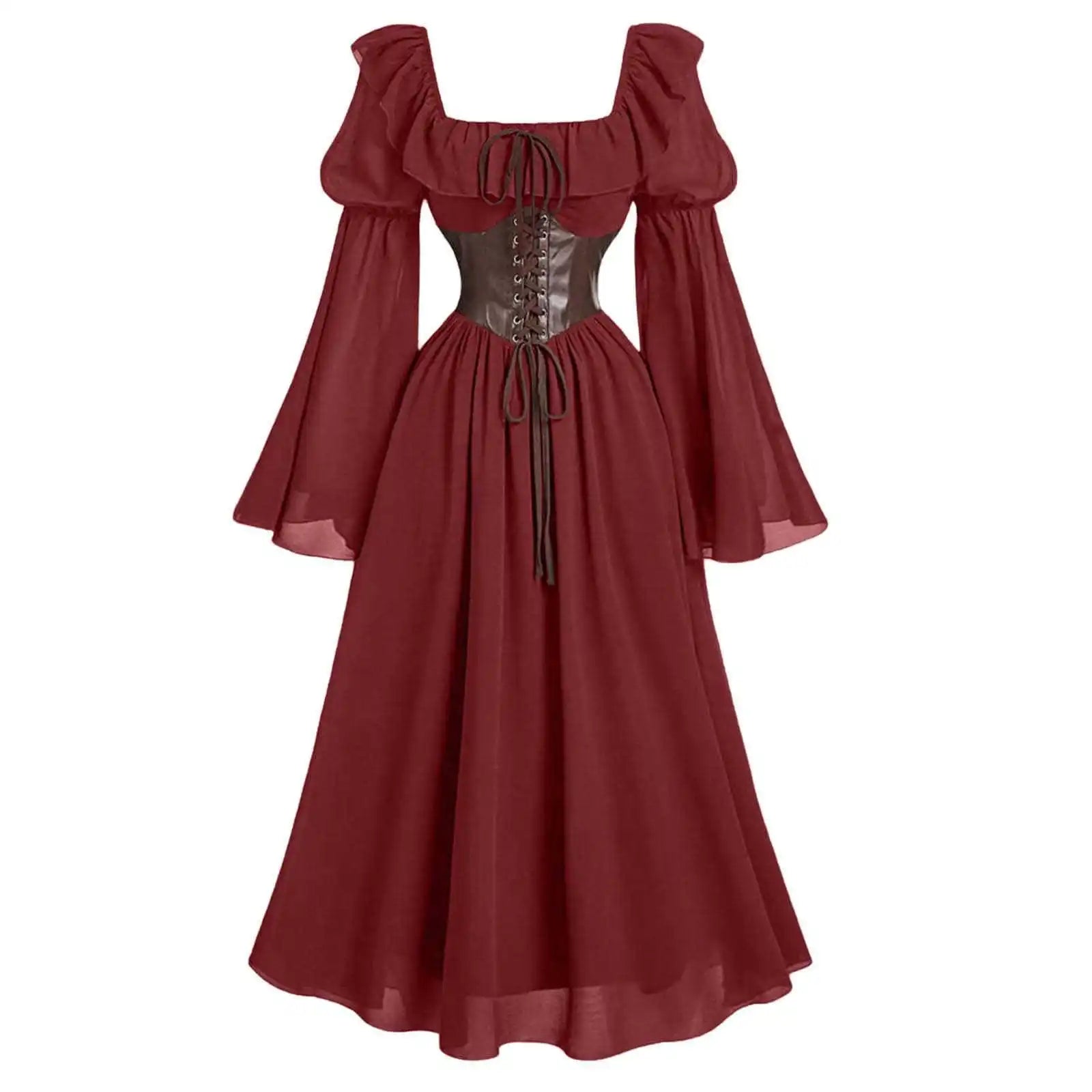 Robe longue Vintage pour femmes, style médiéval, européen et américain, Halloween, manches en corne, taille, col carré, manches chauve-souris, nouvelle collection