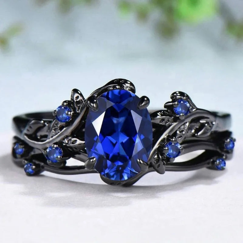 Bague pour femmes polyvalente, nouvelle mode européenne et américaine en forme de branche et de feuille incrustée de saphir avec personnalité