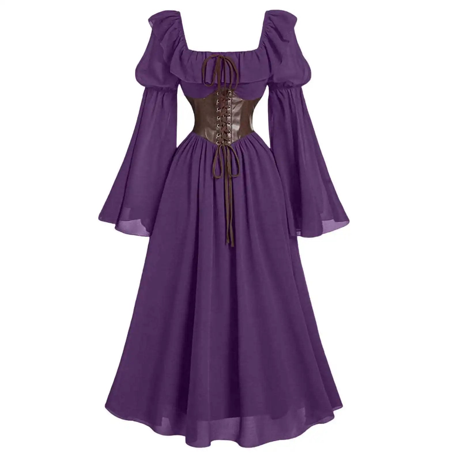 Robe longue Vintage pour femmes, style médiéval, européen et américain, Halloween, manches en corne, taille, col carré, manches chauve-souris, nouvelle collection