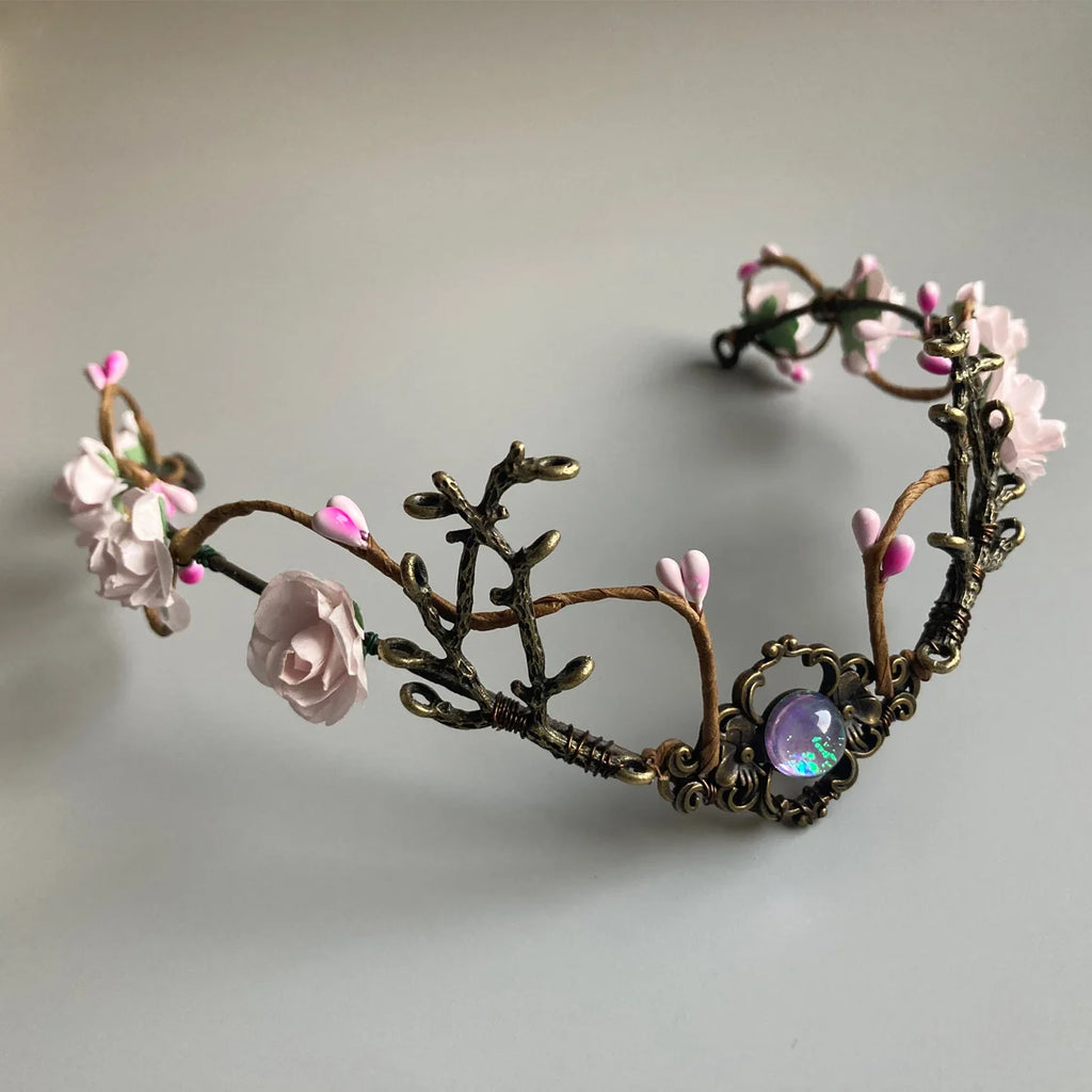 Couronne de Fleurs Bleues Faite à la Main, Elfe de Calcul de Terre, Bande de Sauna, Pièce de Cowclet de la Forêt, Cosplay de la Renaissance d'Halloween pour Femme et Fille