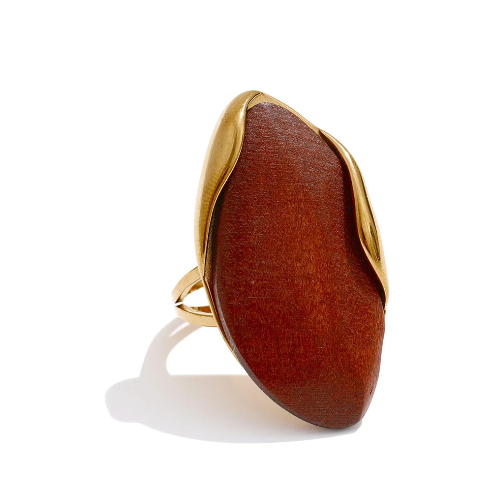 Yhpup nouveau Design marron vert Beige résine géométrique réglable anneau doré PVD acier inoxydable antirouille doigt bijoux cadeau