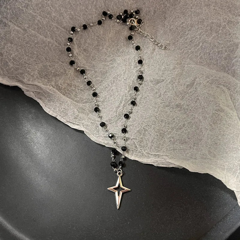 Collier Vintage avec pendentif étoile en corde de cuir pour femmes et hommes, couleur argent Antique, accessoires de bijoux esthétique Y2k