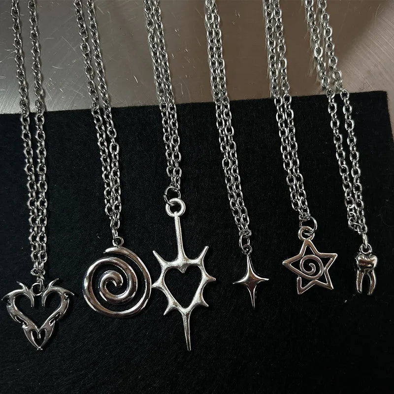 Y2K Flail – collier avec pendentif en forme de cœur et de dents pour femmes et hommes, breloque Grunge Punk, bijoux à la mode ﻿