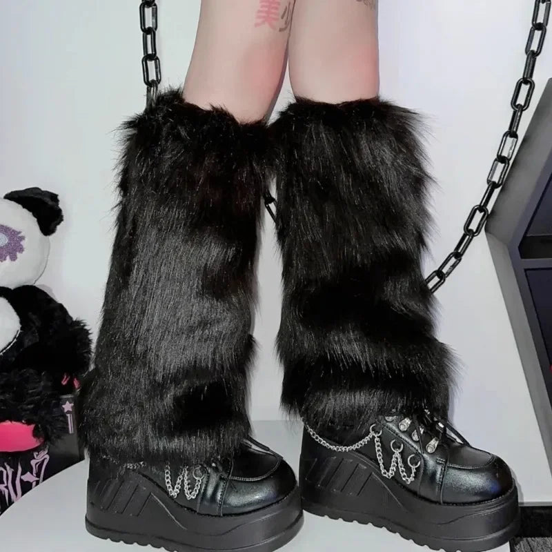 Jambières Vintage en fausse fourrure Y2k , Harajuku, bottes chaudes en fourrure, chaussettes de couverture, accessoires de Cosplay, hiver