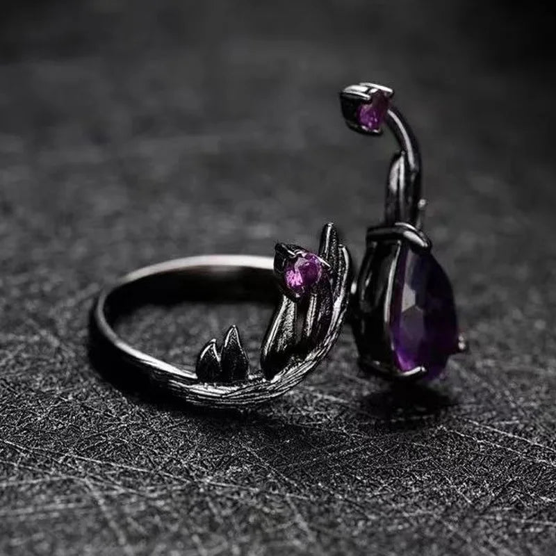 Bague elfe en Zircon violet de Style Punk rétro, anneau ouvert personnalisé, bijoux tendance et Cool pour femmes, cadeaux de vacances, nouvelle collection