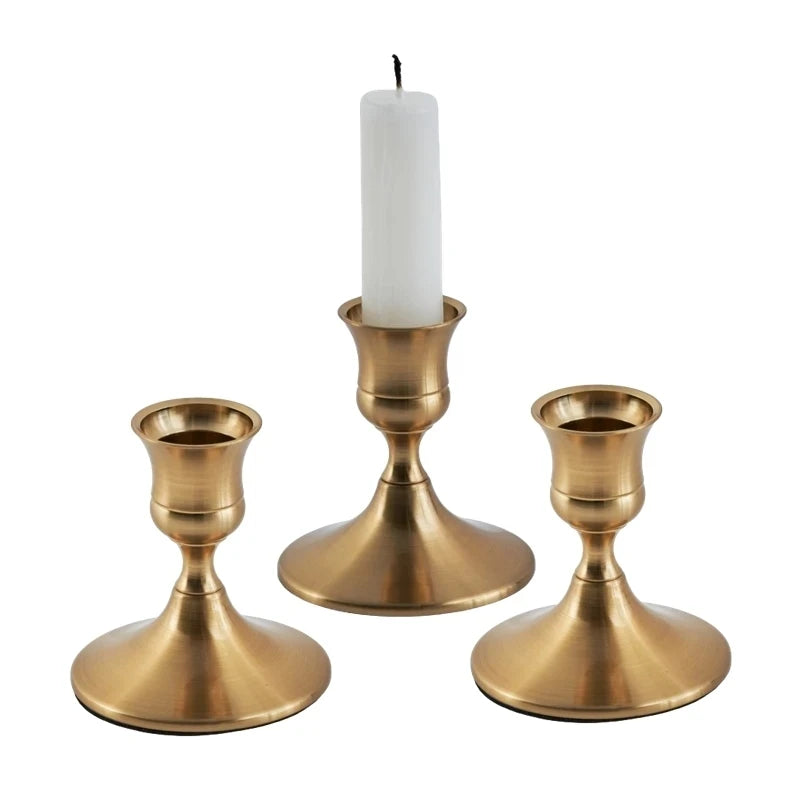 Kit de bougeoirs en laiton doré, 3 pièces, ensemble de bougeoirs décoratifs, support pour fête de mariage et salle à manger