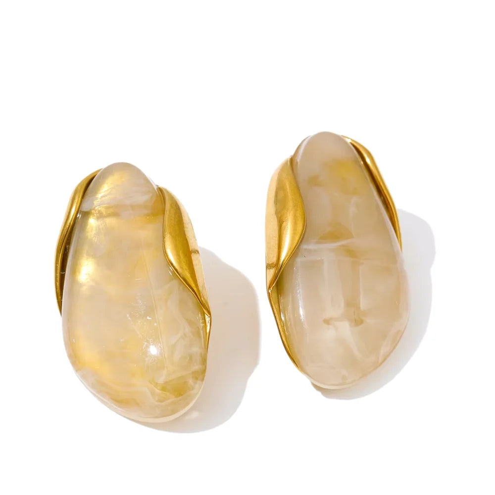 Yhpup nouveau Design marron vert Beige résine géométrique réglable anneau doré PVD acier inoxydable antirouille doigt bijoux cadeau