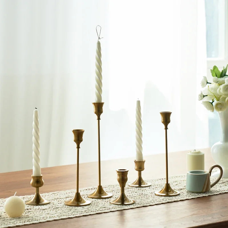 Kit de bougeoirs en laiton doré, 3 pièces, ensemble de bougeoirs décoratifs, support pour fête de mariage et salle à manger
