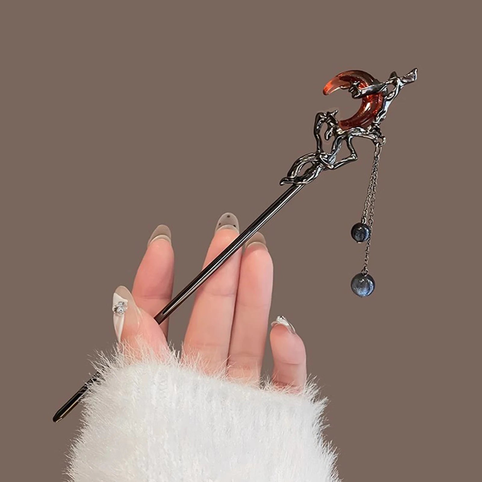 Épingle à cheveux pour femmes, fleur, pompon, perles noires