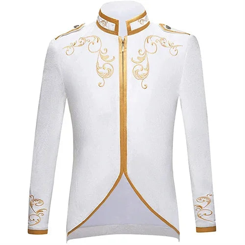 Costume à fleurs brodées pour hommes, Style britannique, blanc/bleu/rouge, manteau de fête de danse de mariage, robe de spectacle sur scène de chanteur, Blazer