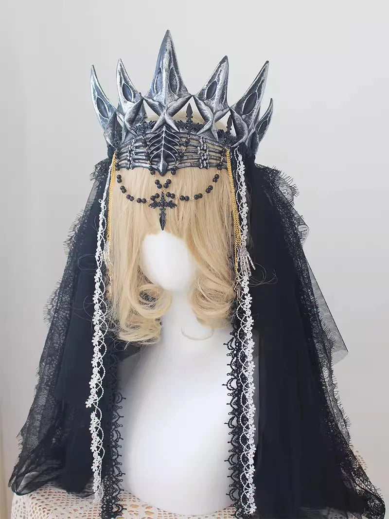 Couronne foncée gothique, voile en dentelle noire, coiffure à la mode pour femmes, accessoires Anime, accessoires de Cosplay, accessoires pour cheveux Lolita