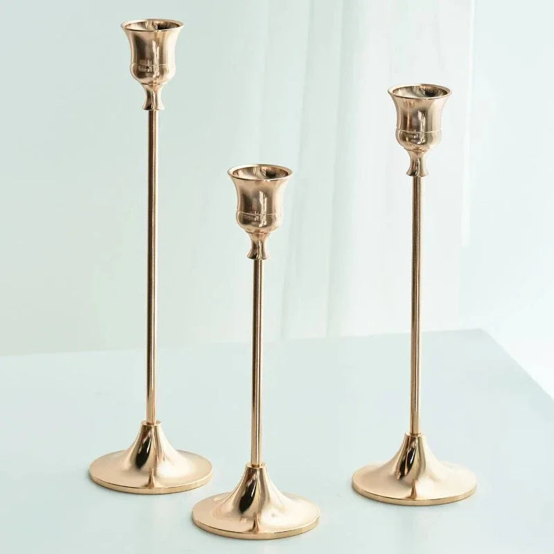 Kit de bougeoirs en laiton doré, 3 pièces, ensemble de bougeoirs décoratifs, support pour fête de mariage et salle à manger