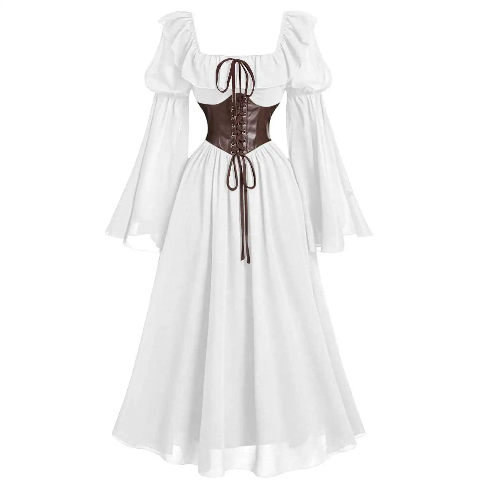 Robe longue Vintage pour femmes, style médiéval, européen et américain, Halloween, manches en corne, taille, col carré, manches chauve-souris, nouvelle collection