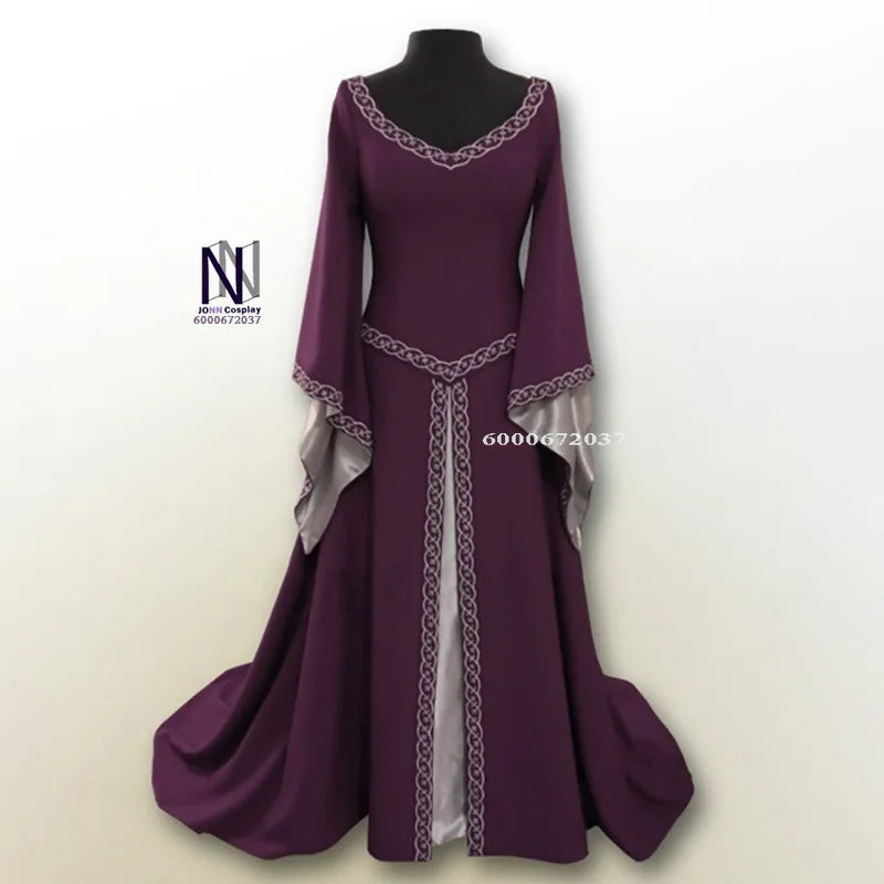 Robe de cosplay vintage médiévale Renaissance pour femme – Taille corset, longueur maxi, idéale pour Halloween